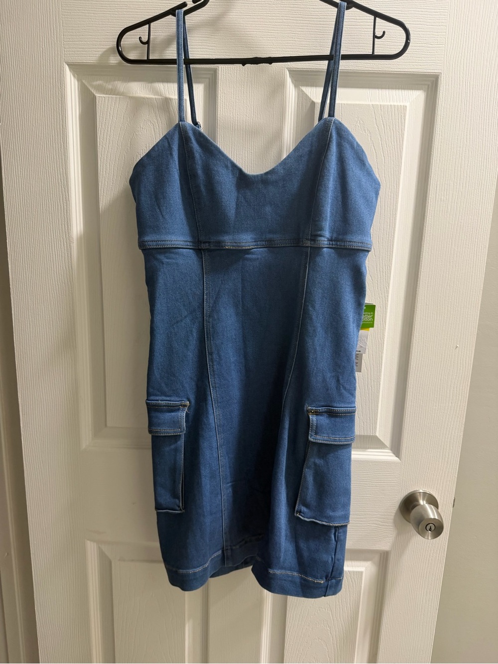 Tinseltown Denim Blue Spaghetti-Strap Mini Dress with Cargo Pockets